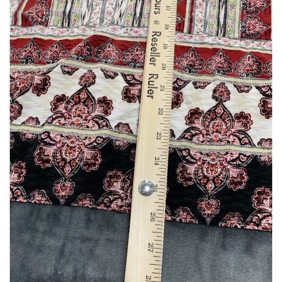 J Jill Top Women's Tunic Size Medium Red Tan 100% Rayon Long Sleeve Boho Flowy - Picture 13 of 13